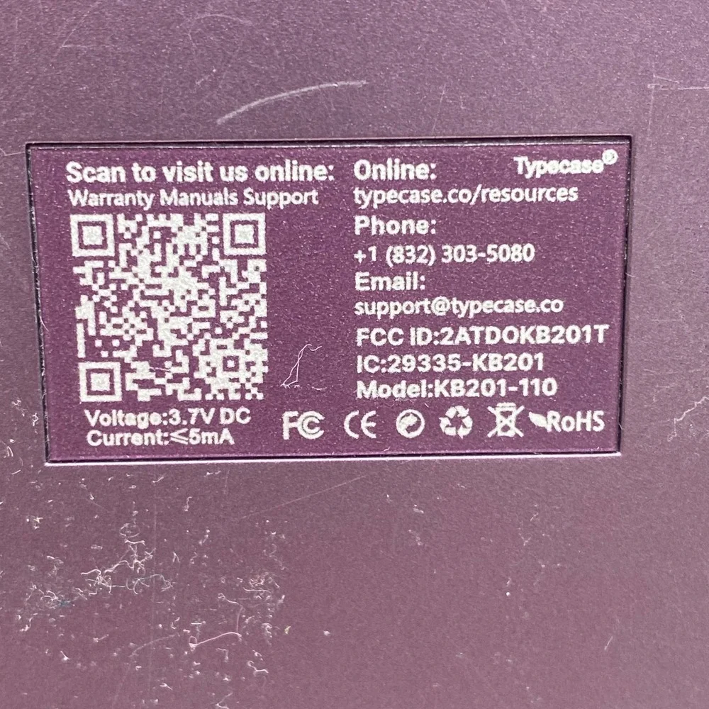 Typecase KB201-110 Keyboard Case iPad Purple 360 Rotating‎ Trackpad Bluetooth